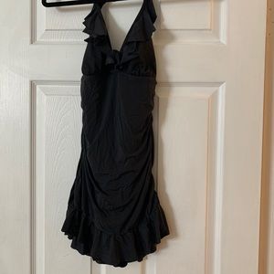 Black one-piece halter swimsuit